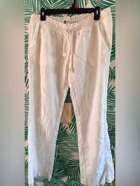 Roxy Oceanside White Drawstring Linen Blend Pants Sz L